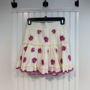 Chic Cream Mini Skirt with Pink Floral Design